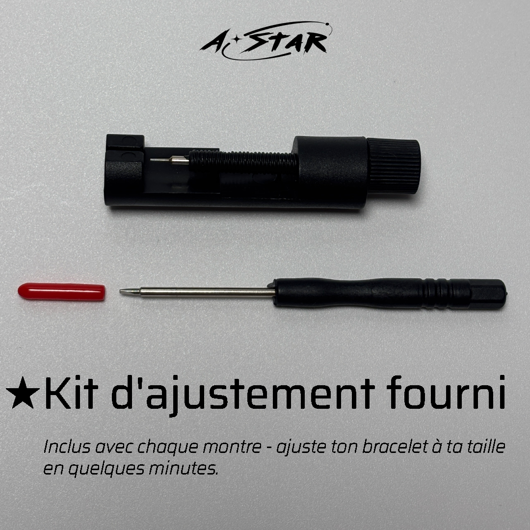 Kit d'ajustement A★Star fourni avec chaque montre — outils de réglage du bracelet