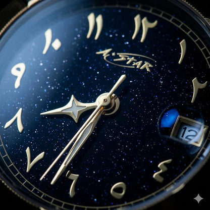 Collection Arabic A★Star — cadran pailleté bleu nuit avec chiffres arabes, mouvement NH35
