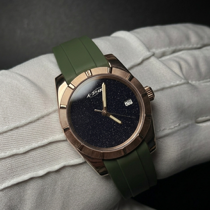 A★Star Pure Or Rose · Cuir Khaki — packshot cadran étoilé