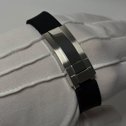 A★Star Pure Silver Black — fermoir déployant acier 316L du bracelet caoutchouc