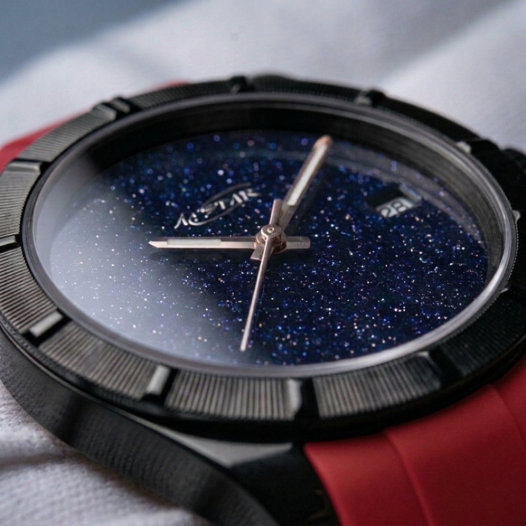 A★Star Pure Black · Red — gros plan cadran étoilé